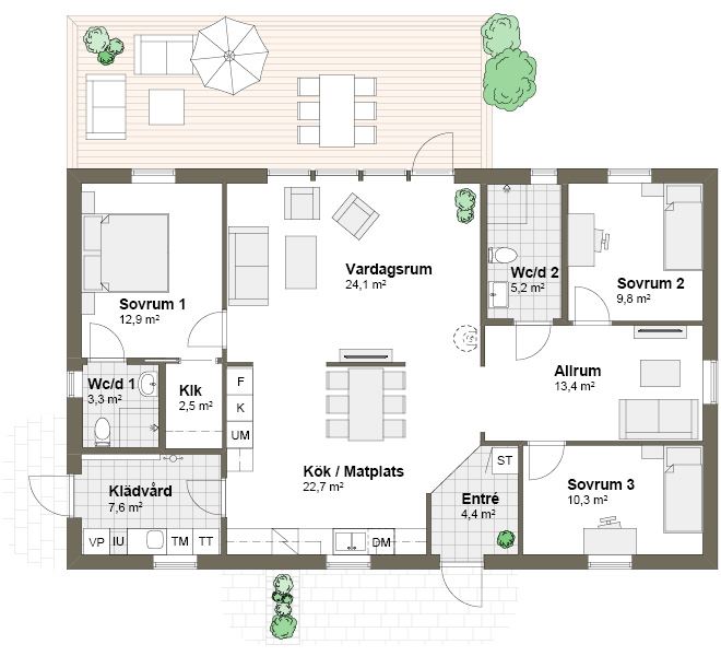 Planlösning M spegelvänd Villa Ekeskär