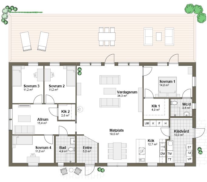 Planlösning 3T spegelvänd Villa Holmen
