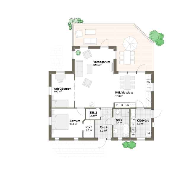 Planlösning spegelvänd Villa Balgö