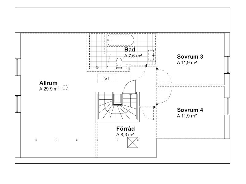 Planlösning övre plan Villa V18081