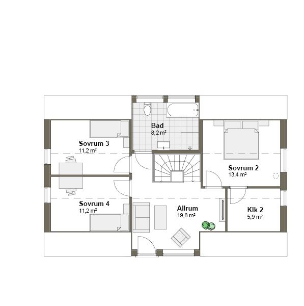 Planlösning Villa Vindö övreplan spegelvänt 