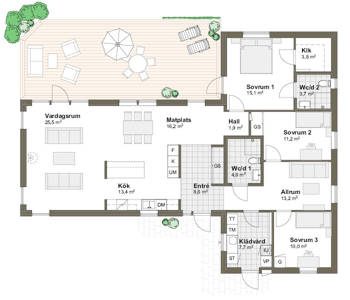 Planlösning M/T 140,3m2 Villa Strandlyckan 