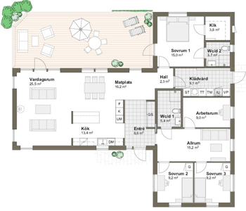  Planlösning M/T 152m2 Villa Strandlyckan