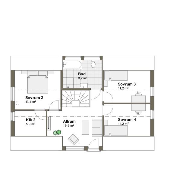 Planlösning Villa Vindö övreplan 