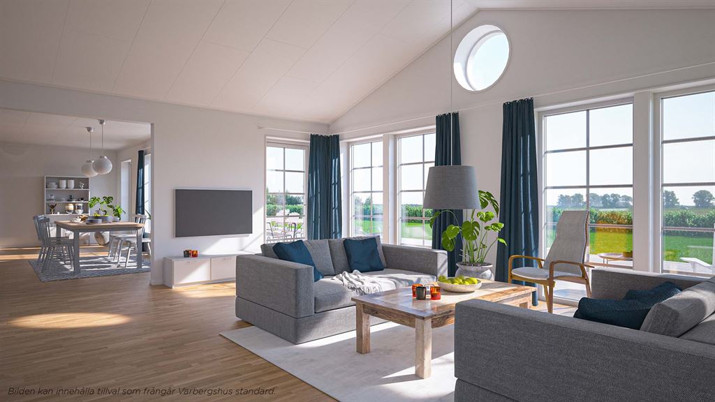 Visualisering av vardagsrummet i Villa Grimsholmen