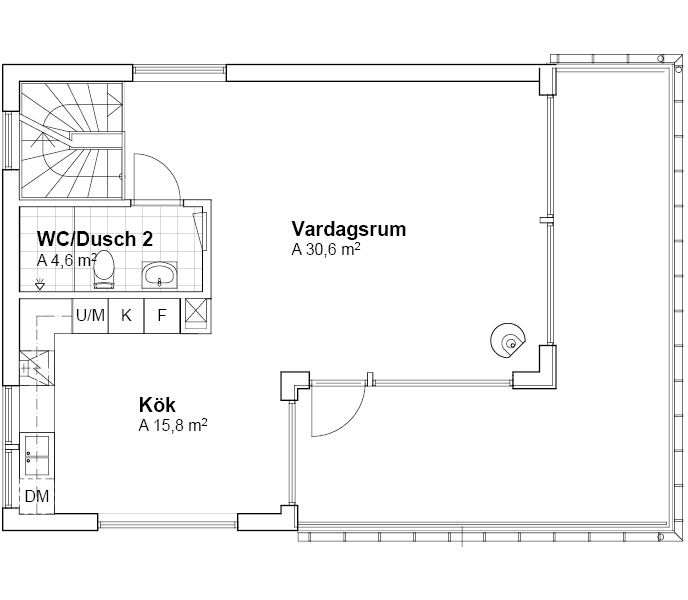 Planlösning övre plan villa V16026 