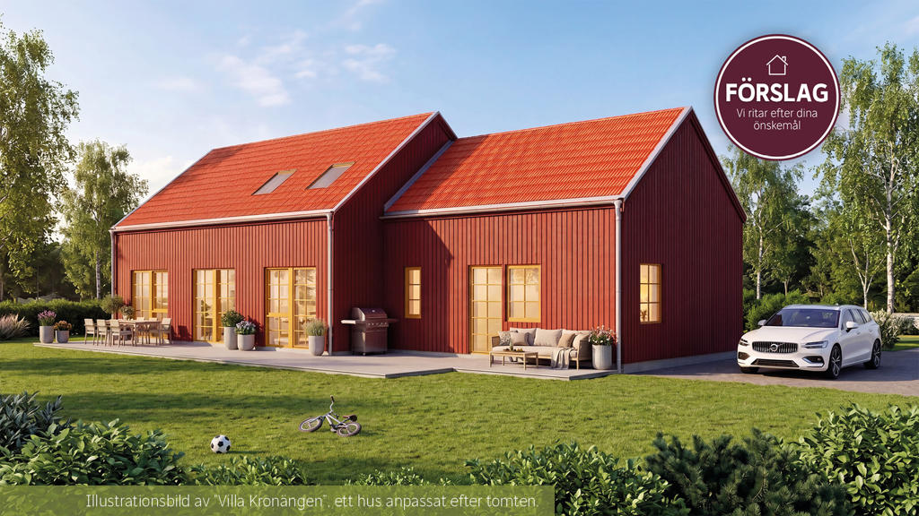 Husförslag Villa Kronängen som är anpassat efter tomten i Kvisljungeby