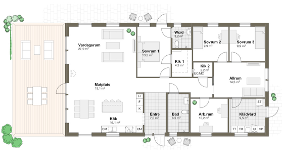 Planlösning 1M Villa Holmen