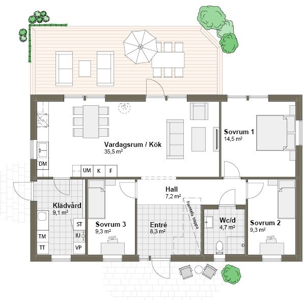 Planlösning Villa Ängaviken 1M/T  spegelvänt