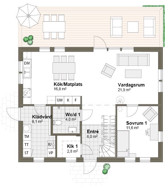 Planlösning Villa Viken M spegelvänt