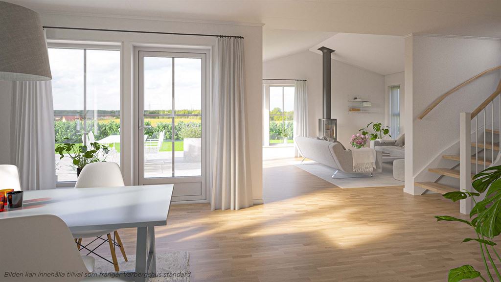 Visualisering av vardagsrummet i Villa Saltö