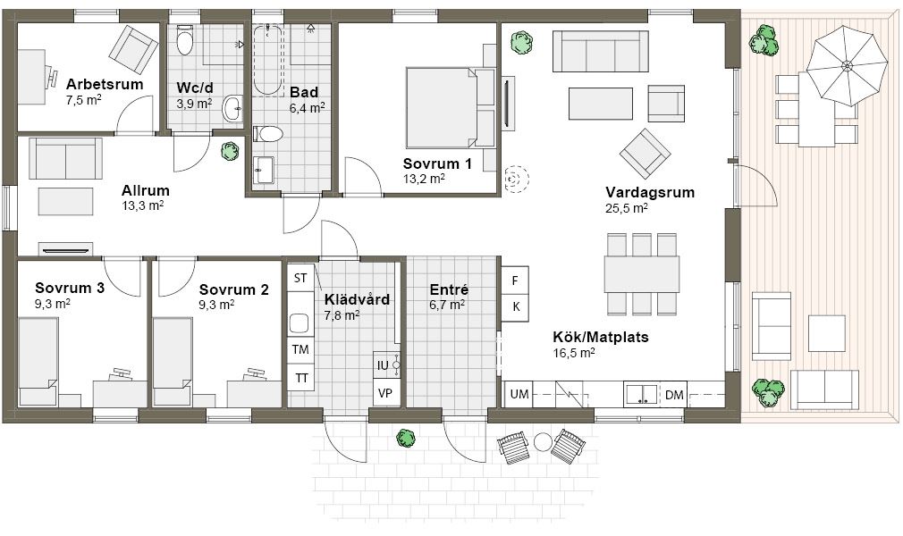 Planlösning Villa Udden M spegelvänt