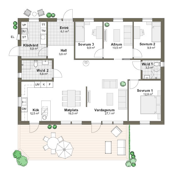  Planlösning 2K spegelvänd Villa Solviken