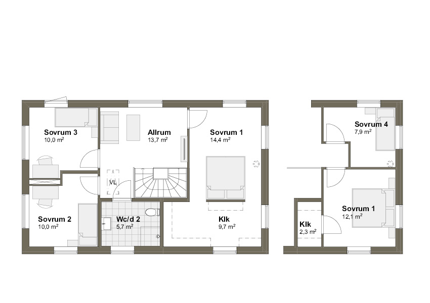 Planlösning Villa Malö M Övre plan