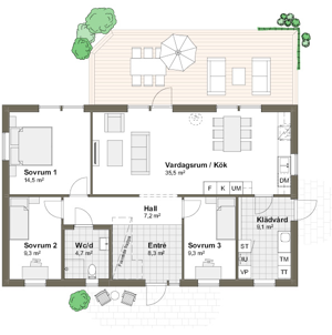 Planlösning Villa Ängaviken 1M/T 