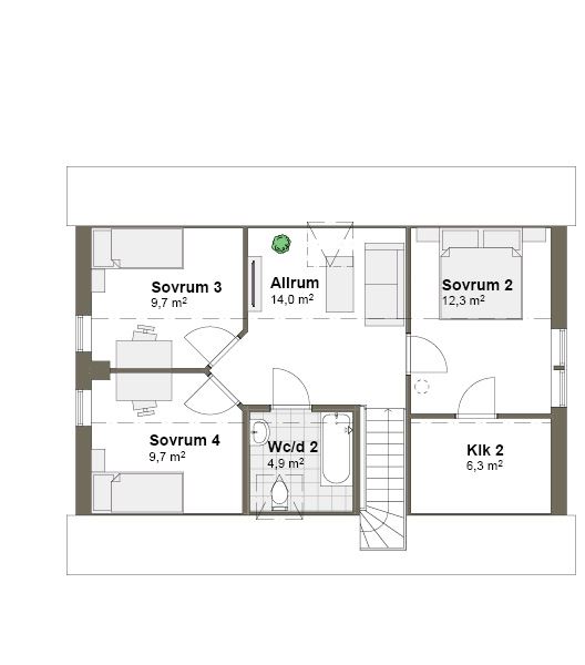 Planlösning Villa Viken M övreplan spegelvänt