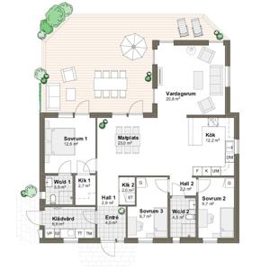 Planlösning  Villa Ölmanäs 1T 