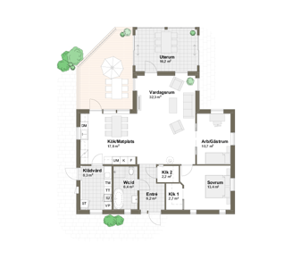 Planlösning med uterum Villa Balgö