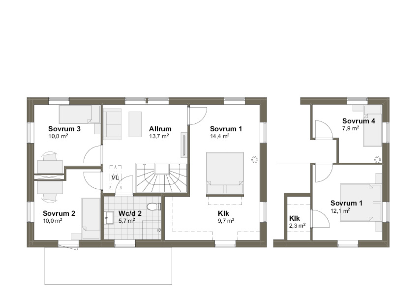 Planlösning Villa Malö T övre plan