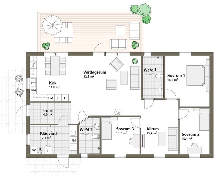 Planlösning Villa Udden 2K spegelvänt