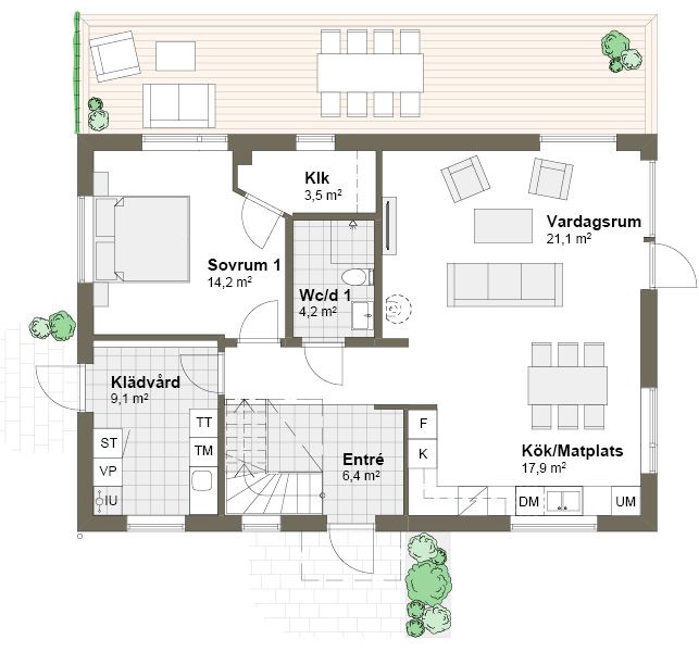 Planlösning spegelvänd villa Nääs