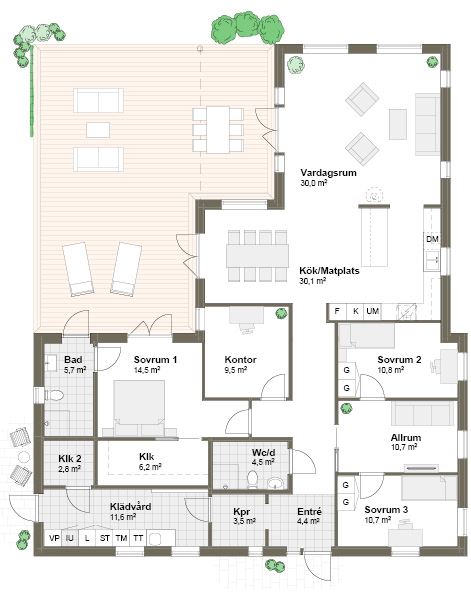 Planlösning spegelvänd Villa Björkhagen