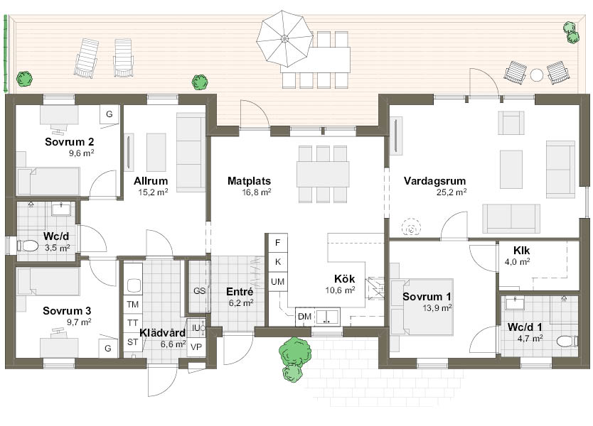 Planlösning M/T spegelvänd Villa Lindholmen