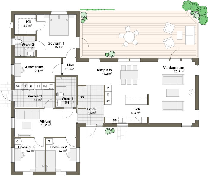  Planlösning M/T 152 alt 2 spegelvänd Villa Strandlyckan