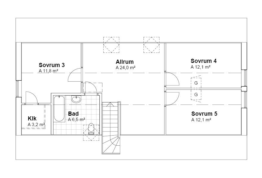 Planlösning övre plan Villa V18010