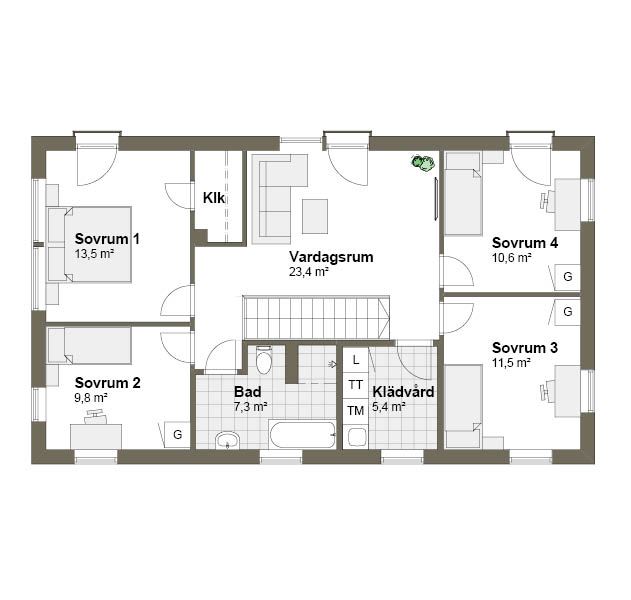 Planlösning övre plan V00012
